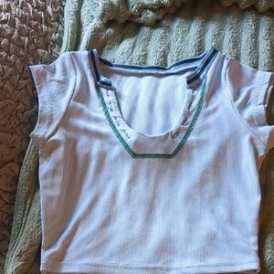 White and Green Ribbed Crop Top